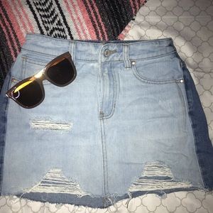 Distressed jean skirt